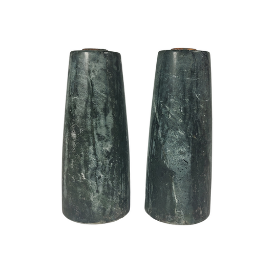 Sleek Solid Green Marble Pair of Candle Holder