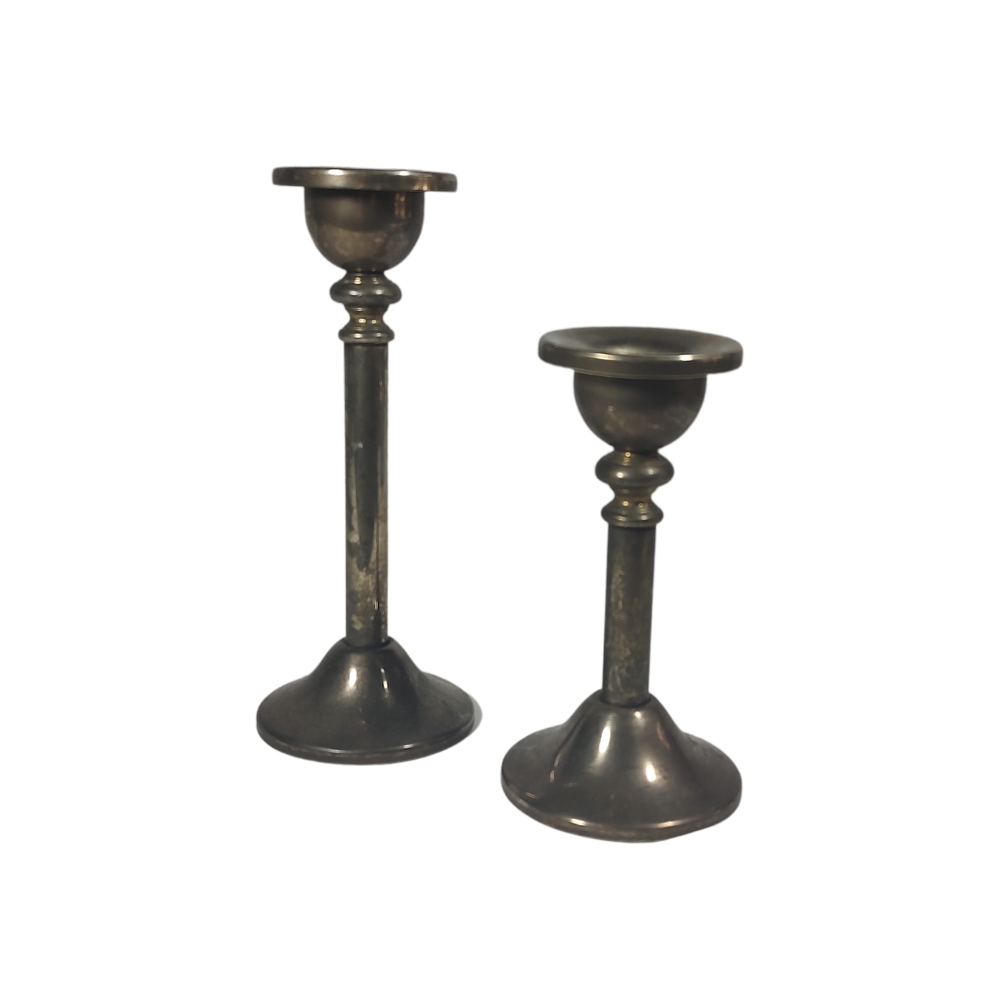 Aged Silver Candle Holder Duo
