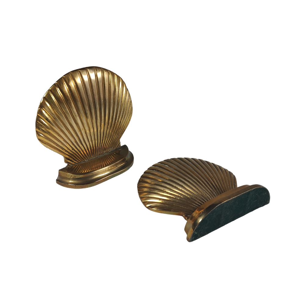 Pair Vintage Brass Scallop Bookends