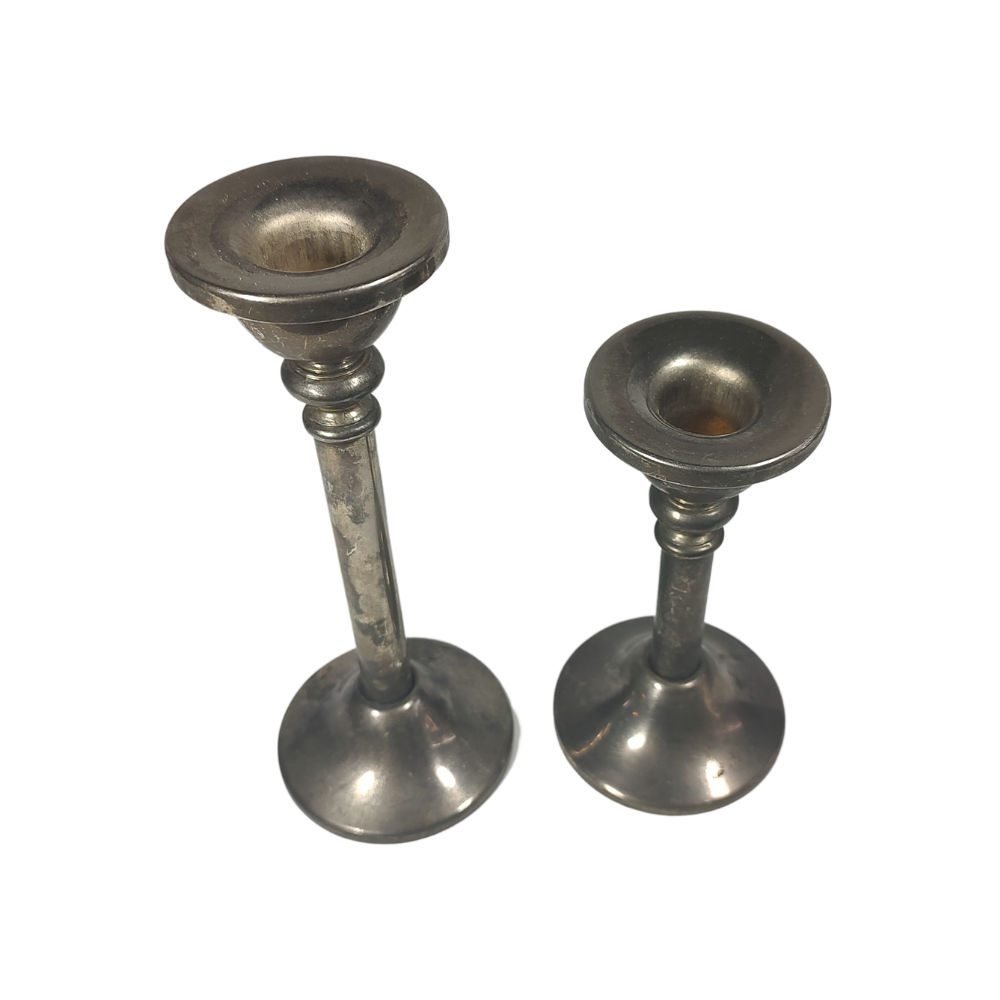 Aged Silver Candle Holder Duo