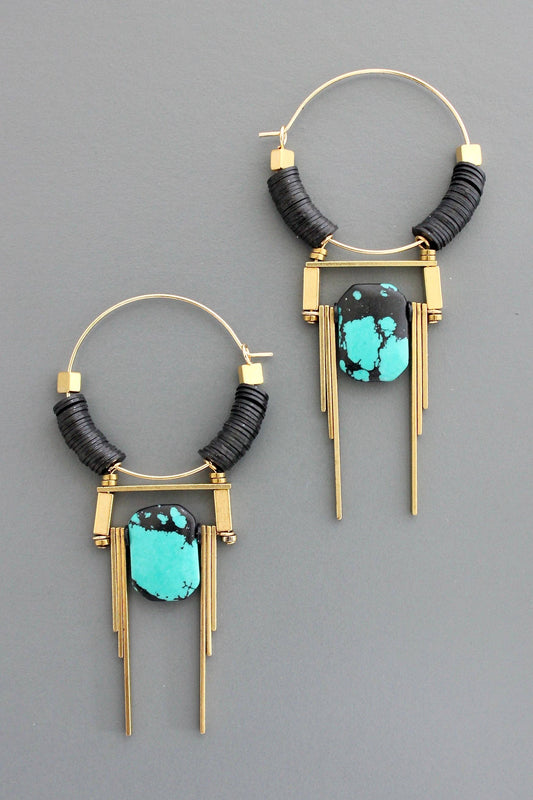 FERE101 Art Deco turquoise hoop earrings