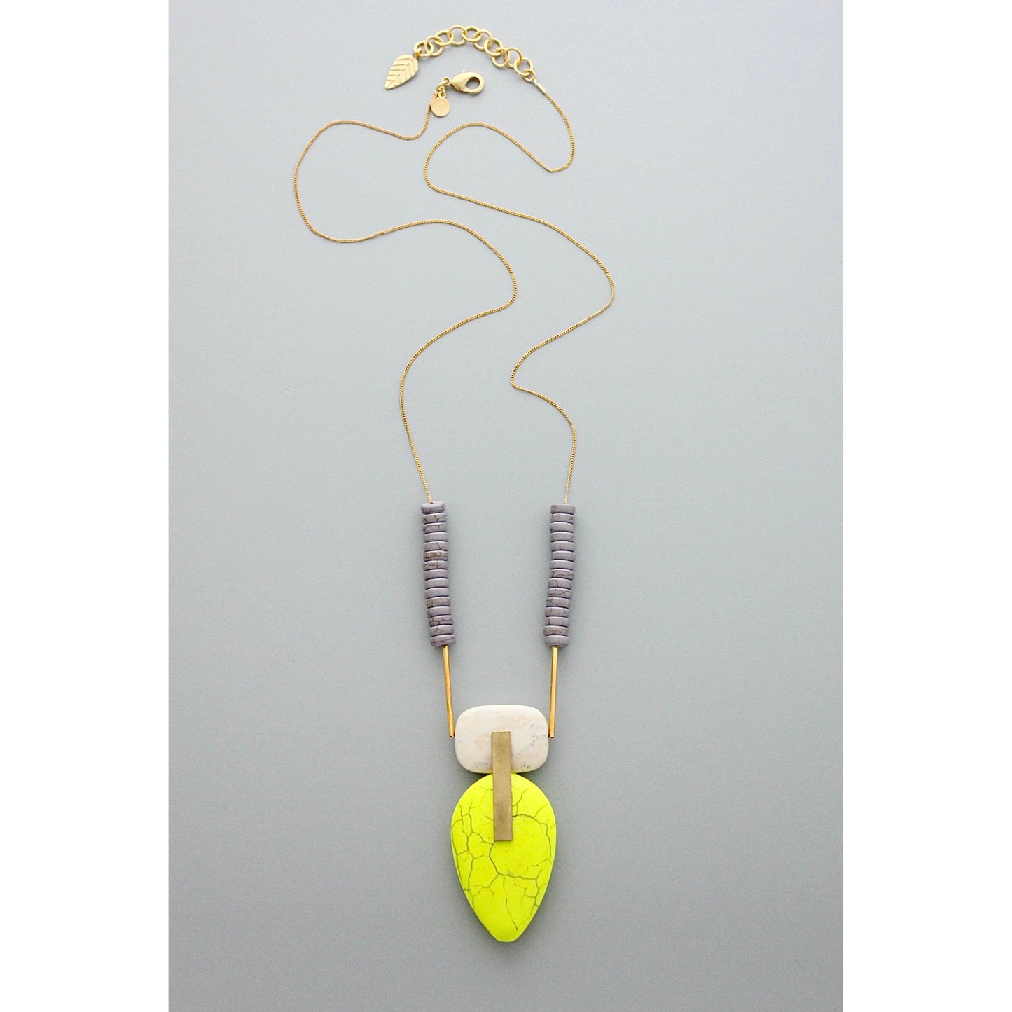 GND230 magnesite neon yellow pendant geometric necklace