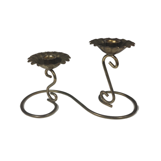 Brass Double Flower Candle Holder