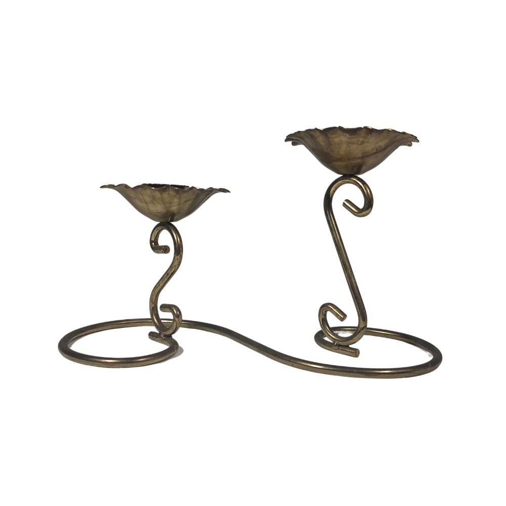 Brass Double Flower Candle Holder
