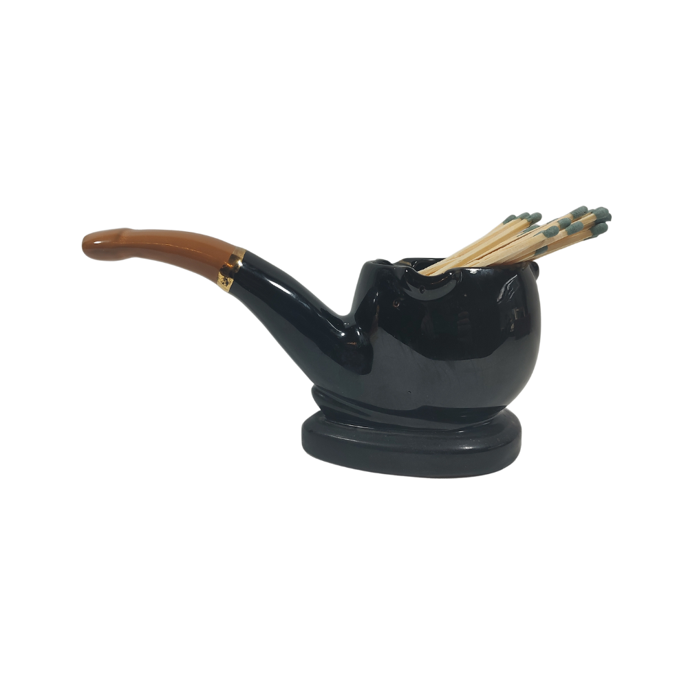 Black and Tan Pipe Ashtray / Match Holder