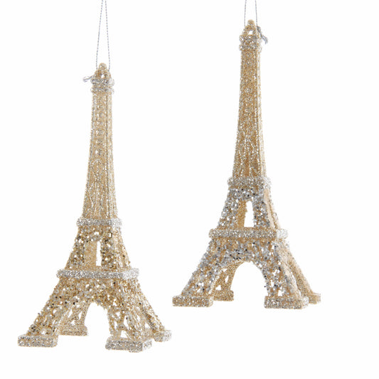 Light Gold and Silver Eiffel Tower Ornaments, 2 Assorted