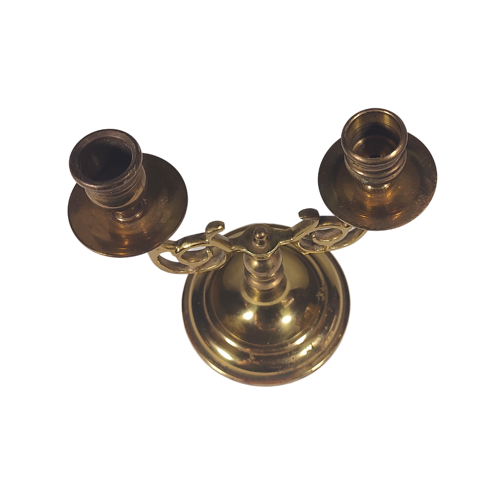 1960's Aged Brass Double Candle Holder Candelabra