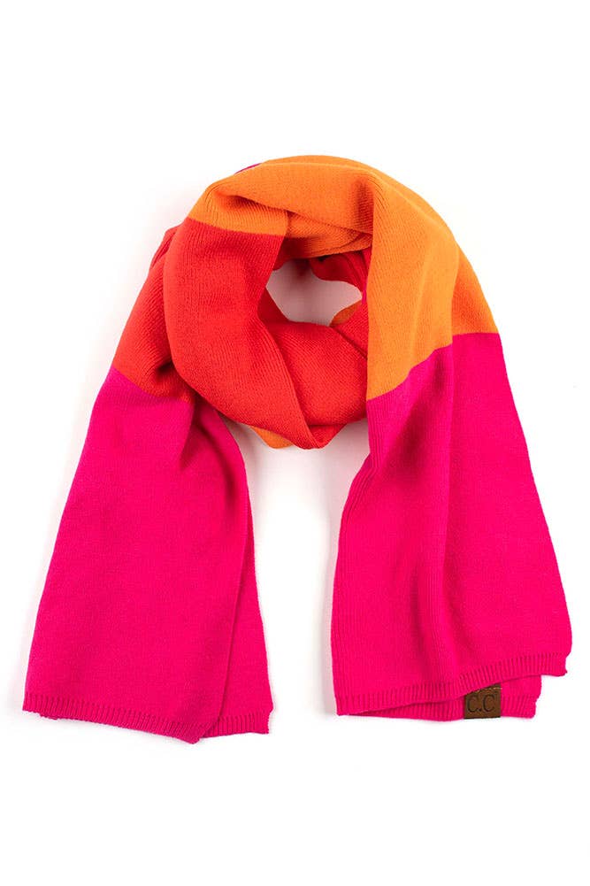 C.C Color Block Knit Scarf: Dark Orange