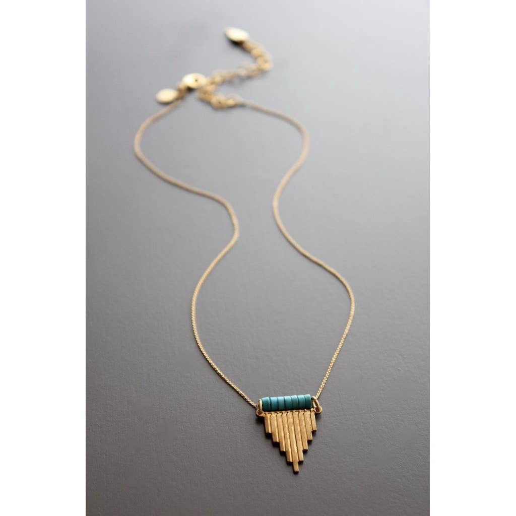 RYL115 Turquoise and brass pendant necklace