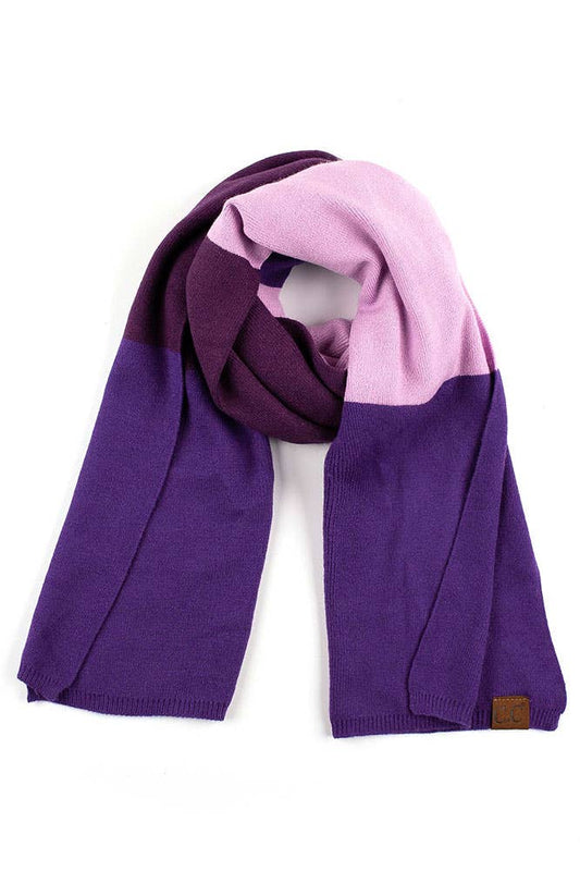 C.C Color Block Knit Scarf: Eggplant