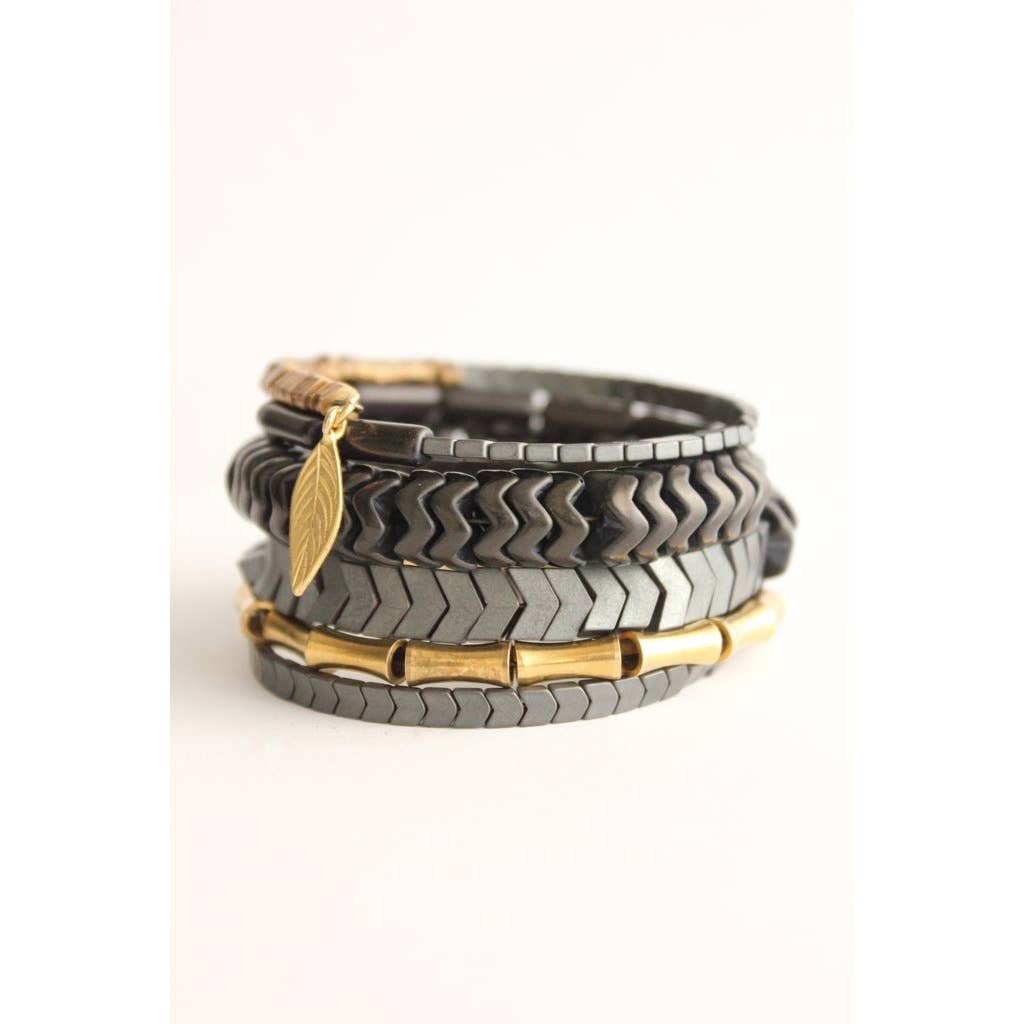 XINB02 Black stone and hematite wrap bracelet