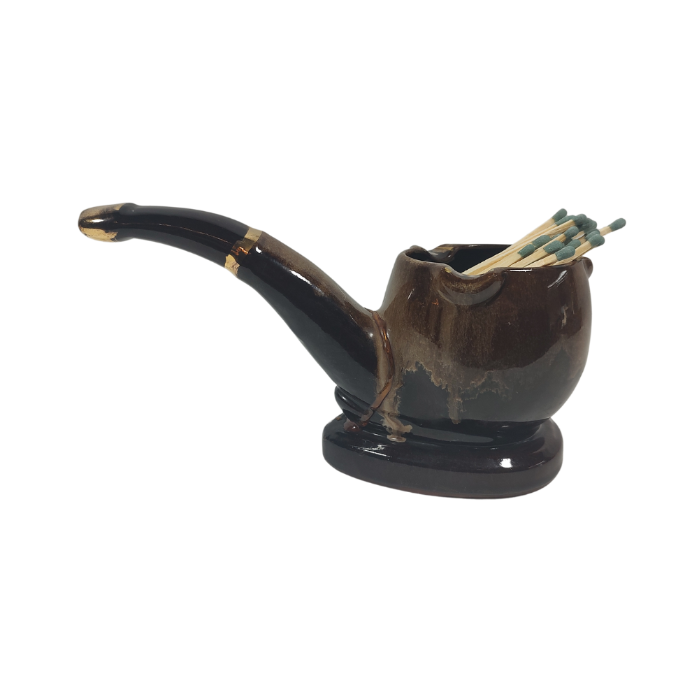 Brown Pipe Match Holder Ashtray