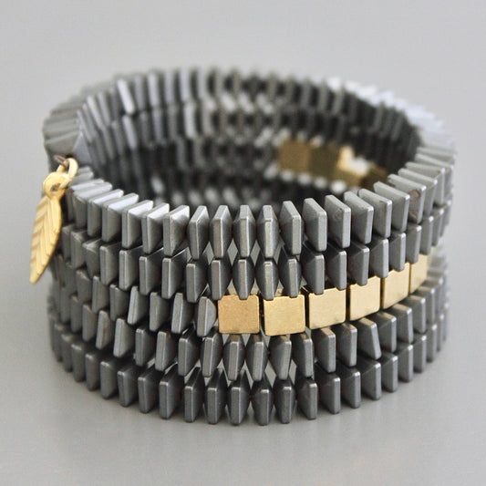 CHRB06 Hematite and brass wrap bracelet