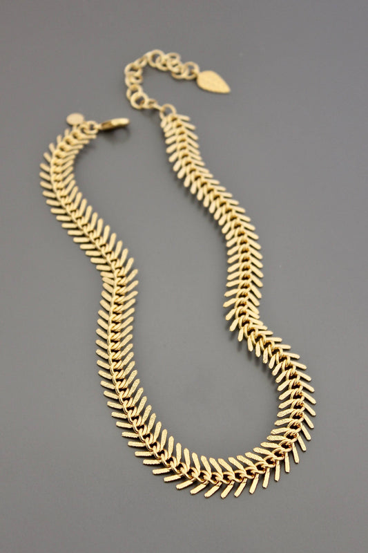 DOR215 Gold Chain Fish Bone Necklace