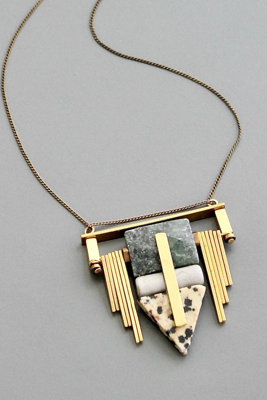 FER234 Geometric serpentine and jasper pendant necklace