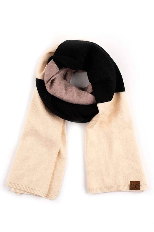 C.C Color Block Knit Scarf: Black