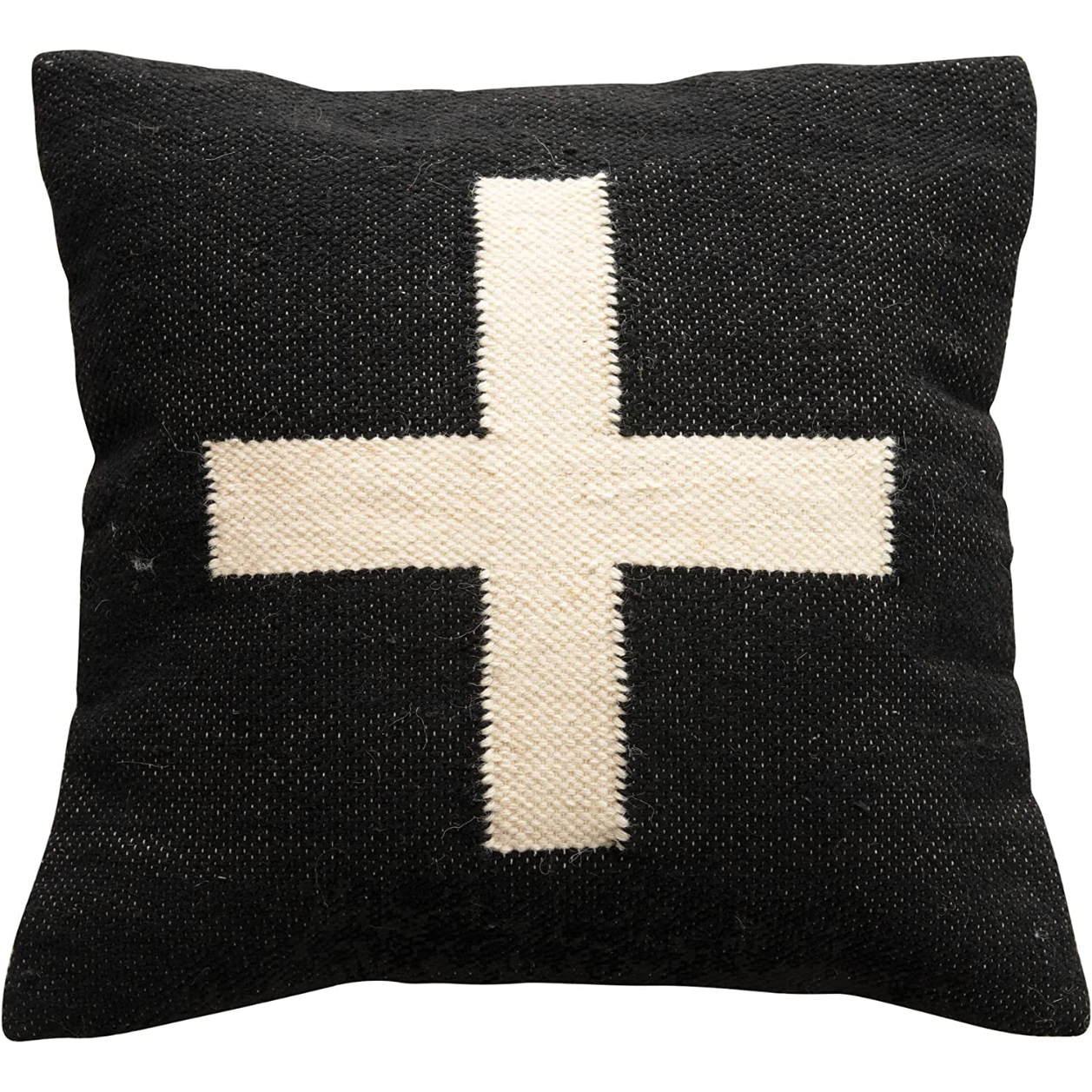 Wool Blend Swiss Cross Pillow, 20 inches, Black & Cream