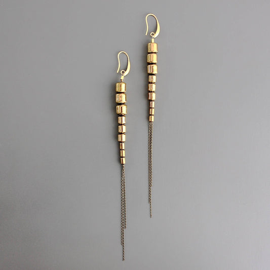 CHRE96 Gold hematite and brass ox chain earrings