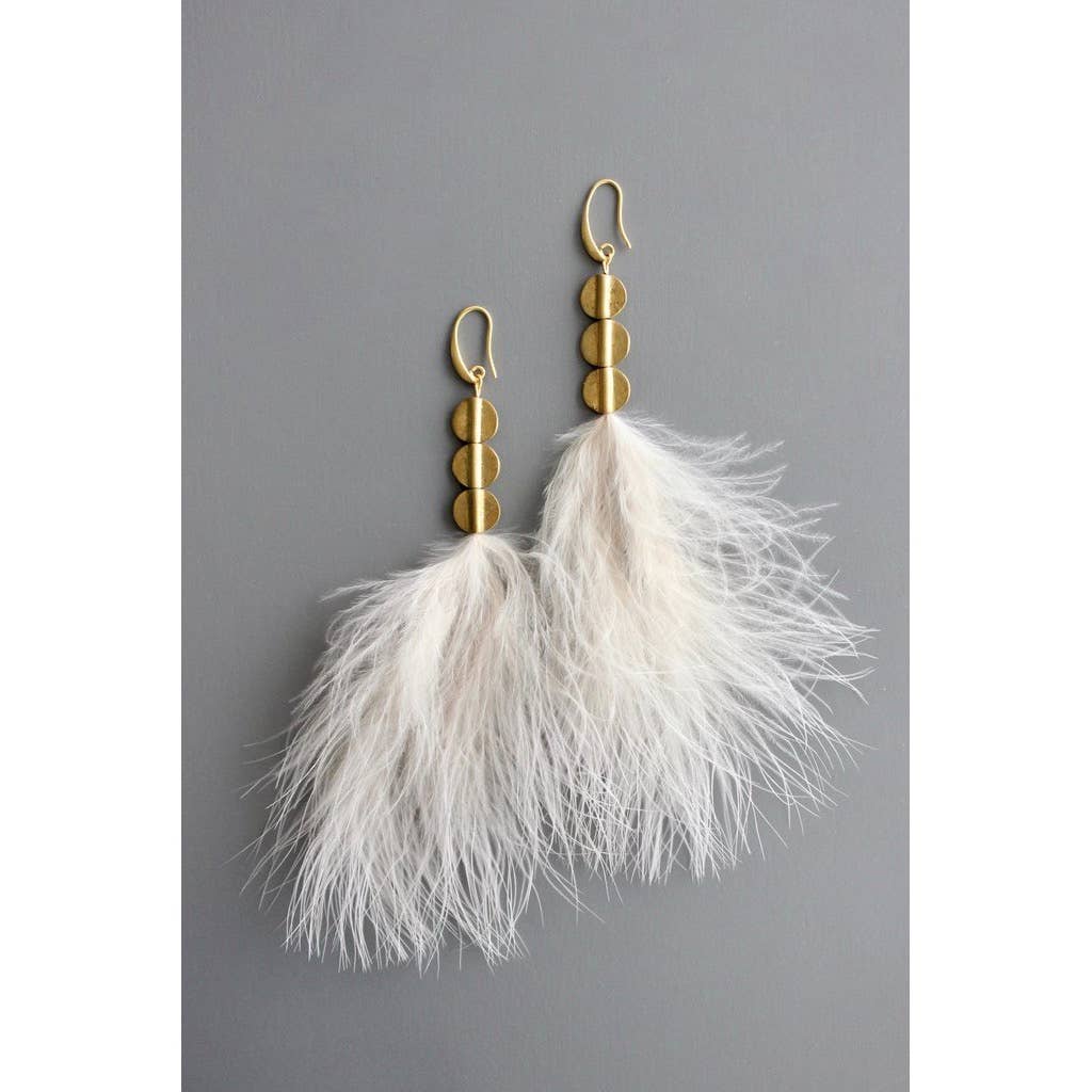 YSME55 Blush feather and brass disc earrings